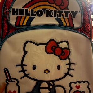 Hello Kitty Kids Backpack - White and Red with Rainbow and Sequins.